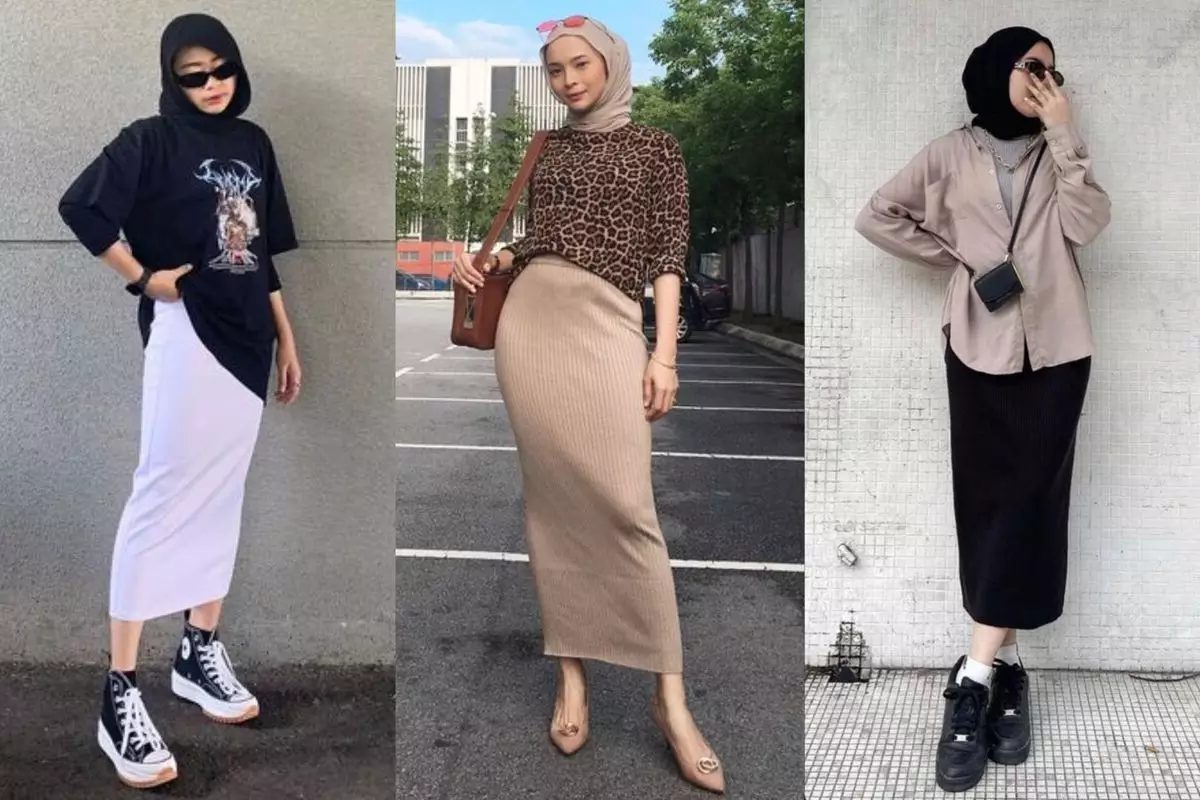 padu padan maxi skirt dan kaos oblong