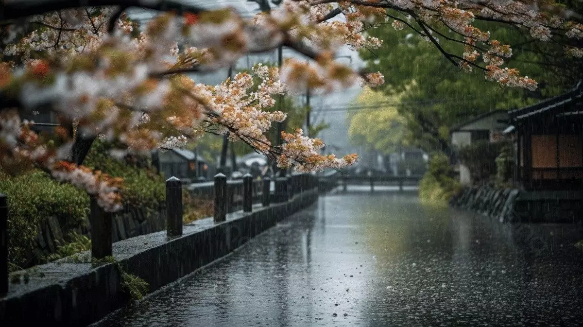 Keindahan bunga sakura di Kyoto Jepang saat musim hujan Keindahan bunga sakura di Kyoto Jepang saat musim hujan
