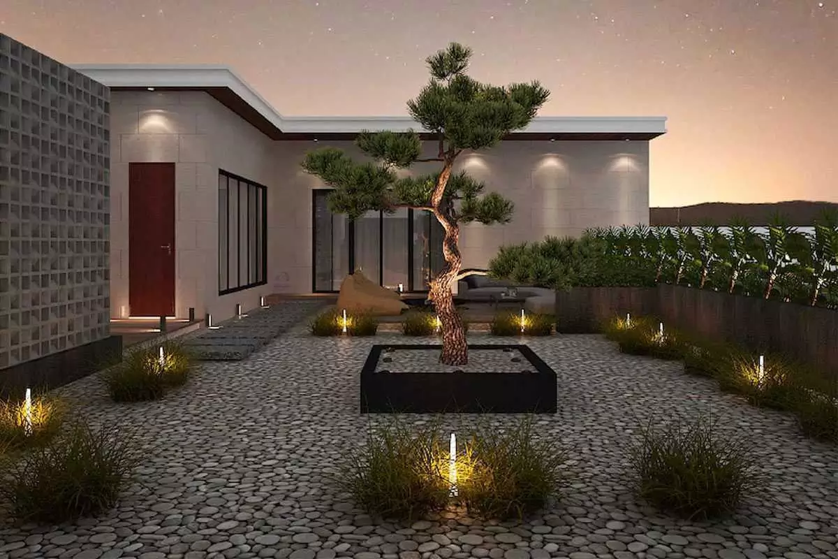 desain halaman rumah minimalis dengan lampu hias