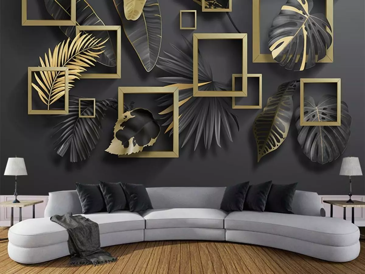 wallpaper Motif Dedaunan ruang keluarga