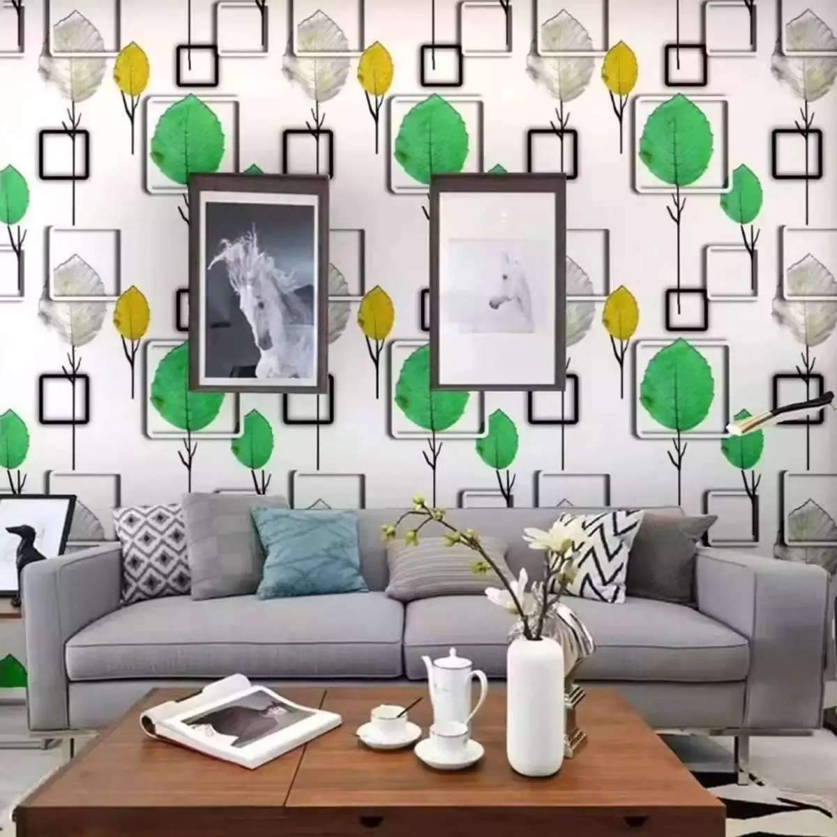 wallpaper Motif Kotak ruang keluarga